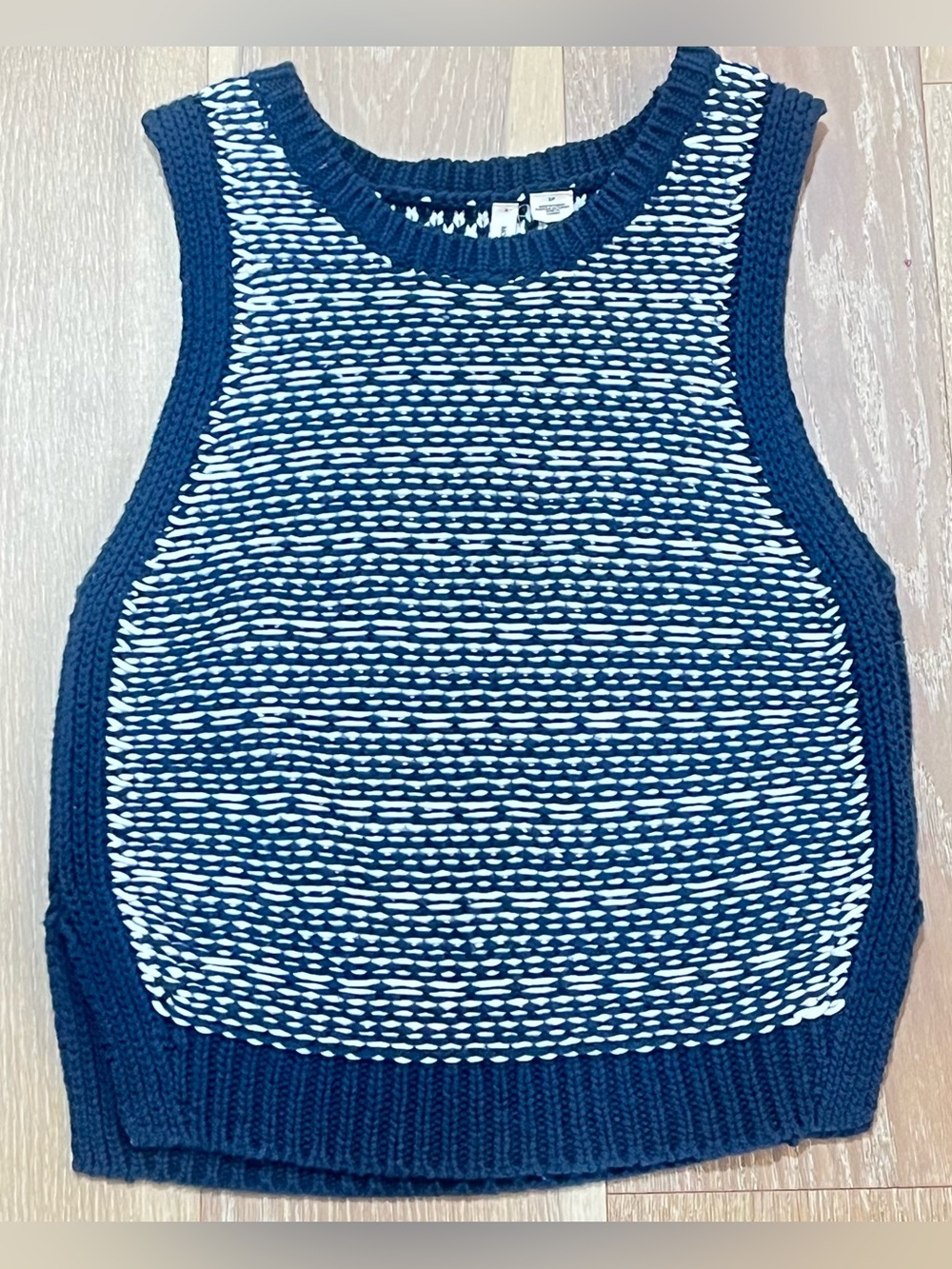 Moth Navy Cream Textured Knit Sweater Vest Sz S